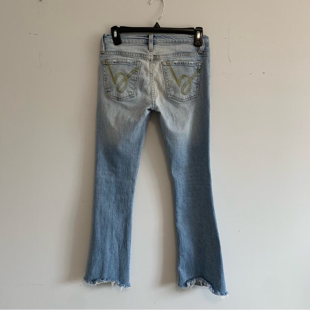 Vintage 2000s Bebe Low Rise Bootcut Blue Jeans Y2K Fray Hem Small USA Made